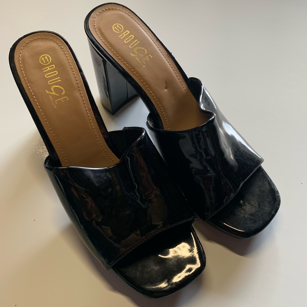 Rouge Black Women's Chunky Heeled Patent Leather Sandals size 11 New